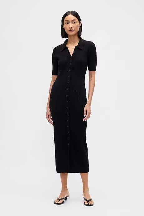 Gap CashSoft Rib Collared Midi Cardigan Dress