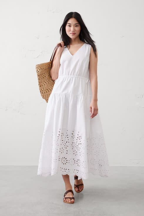 Banana Republic Factory Poplin Eyelet-Hem Midi Dress