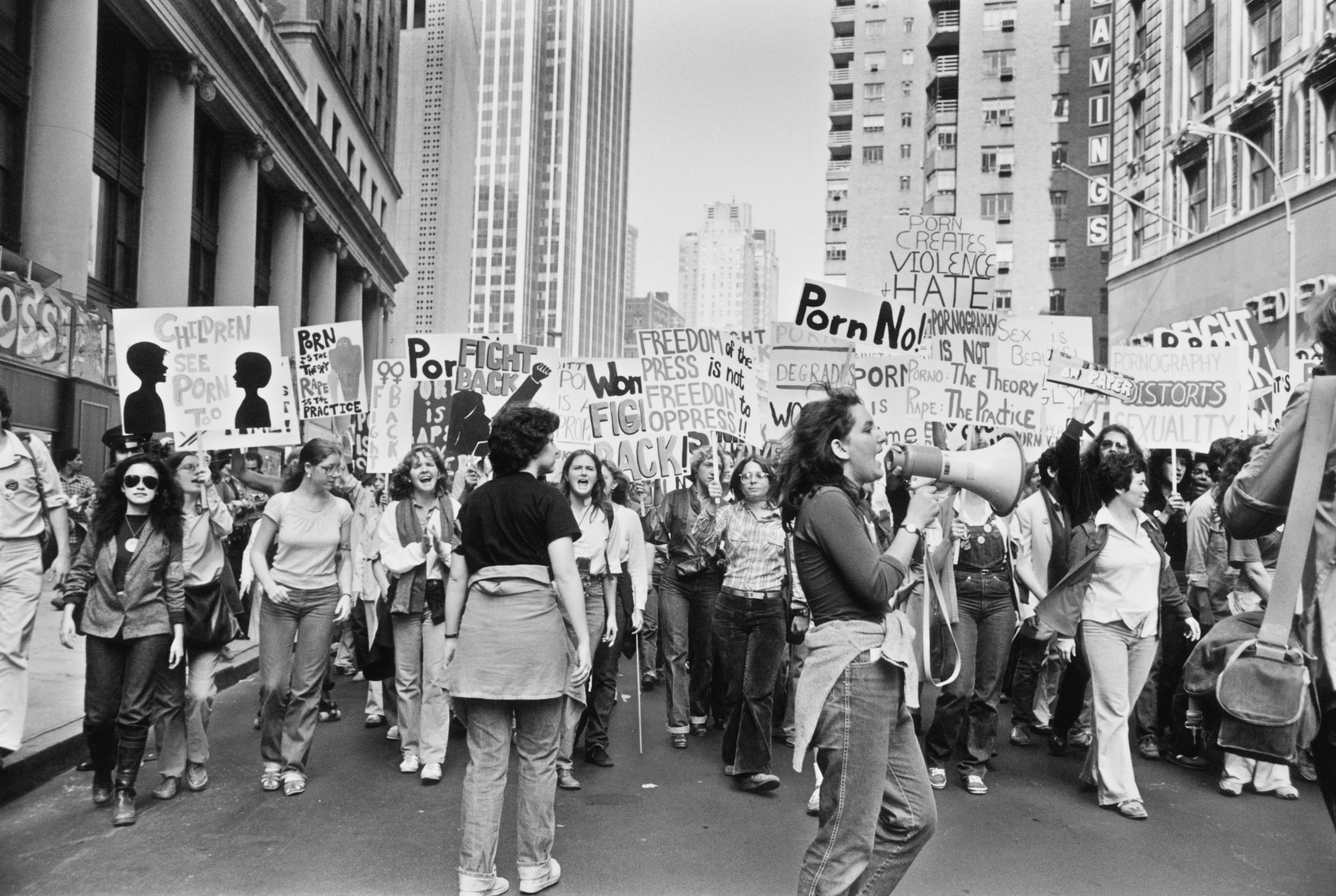 Women Against Porn (WAP) march in Times Square, New York City, USA, 20th October 1979. (Photo by Barbara Alper/Getty Images)