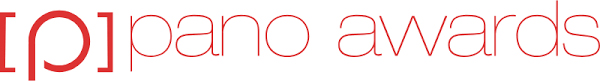 The Pano Awards logo with a stylized text in red, with a unique design around the letter 