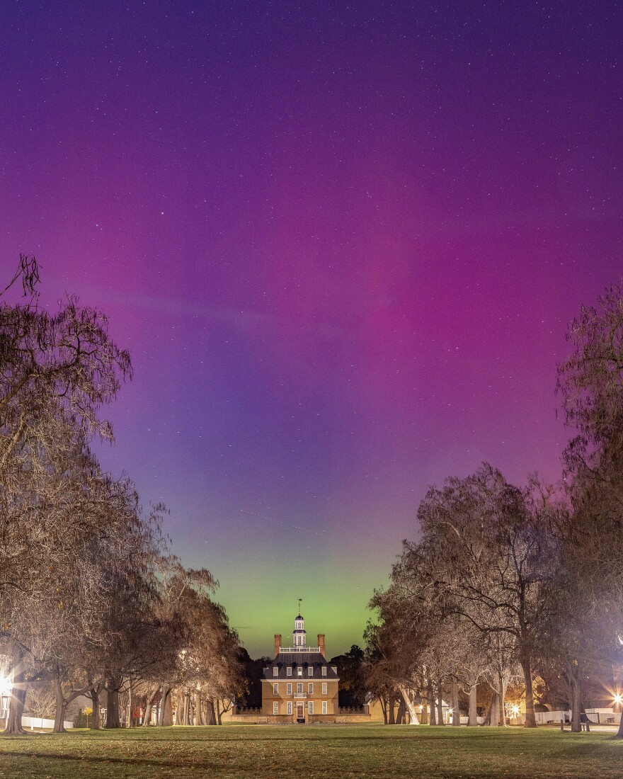 One of Sean Smith's most famous photos was taken in 2025 when an electrical storm and the Northern Lights appeared to converge over the Governor's Mansion in Colonial Williamsburg.