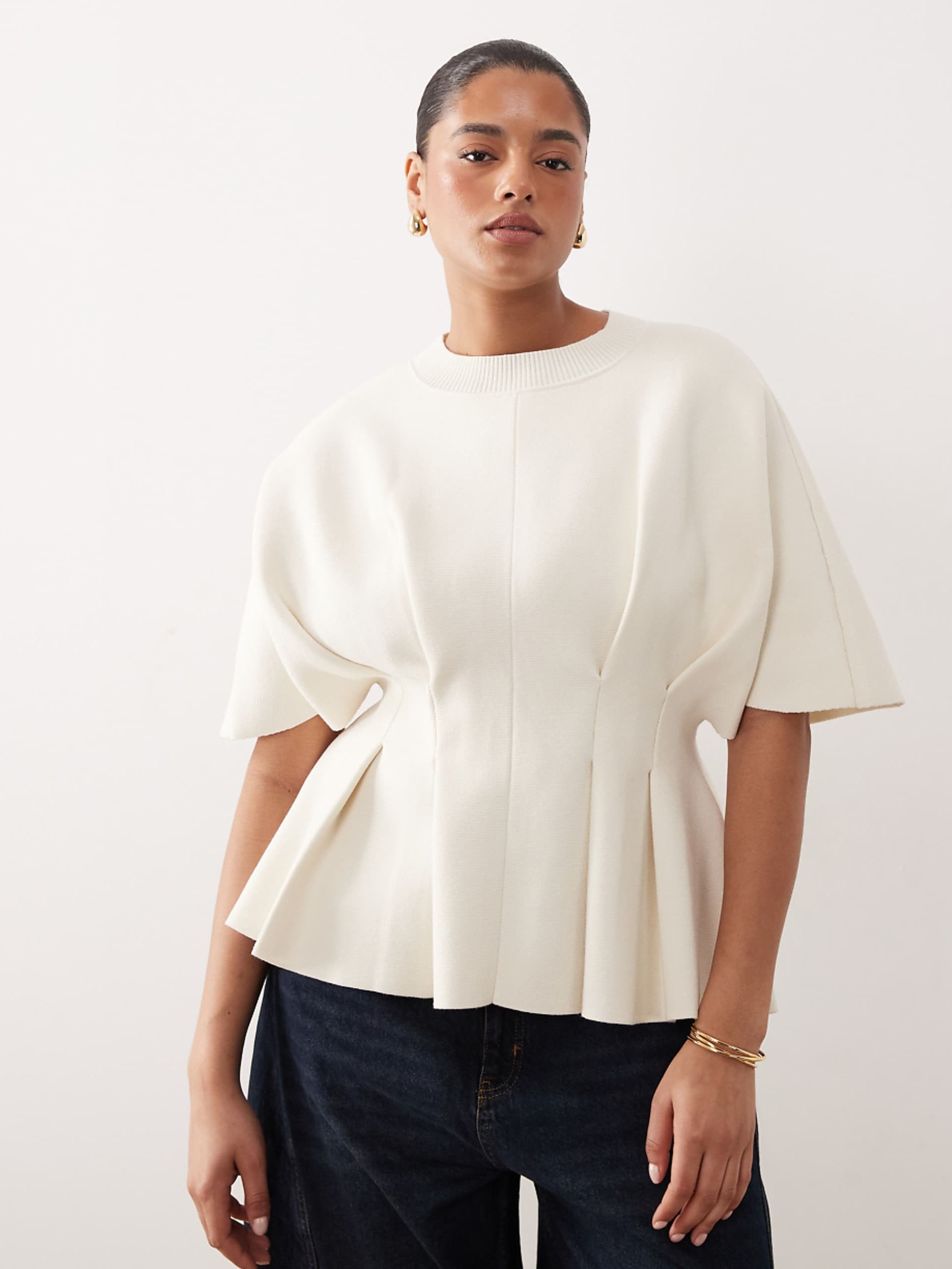 Customize the Curve Compact Knit Peplum Top in Oyster