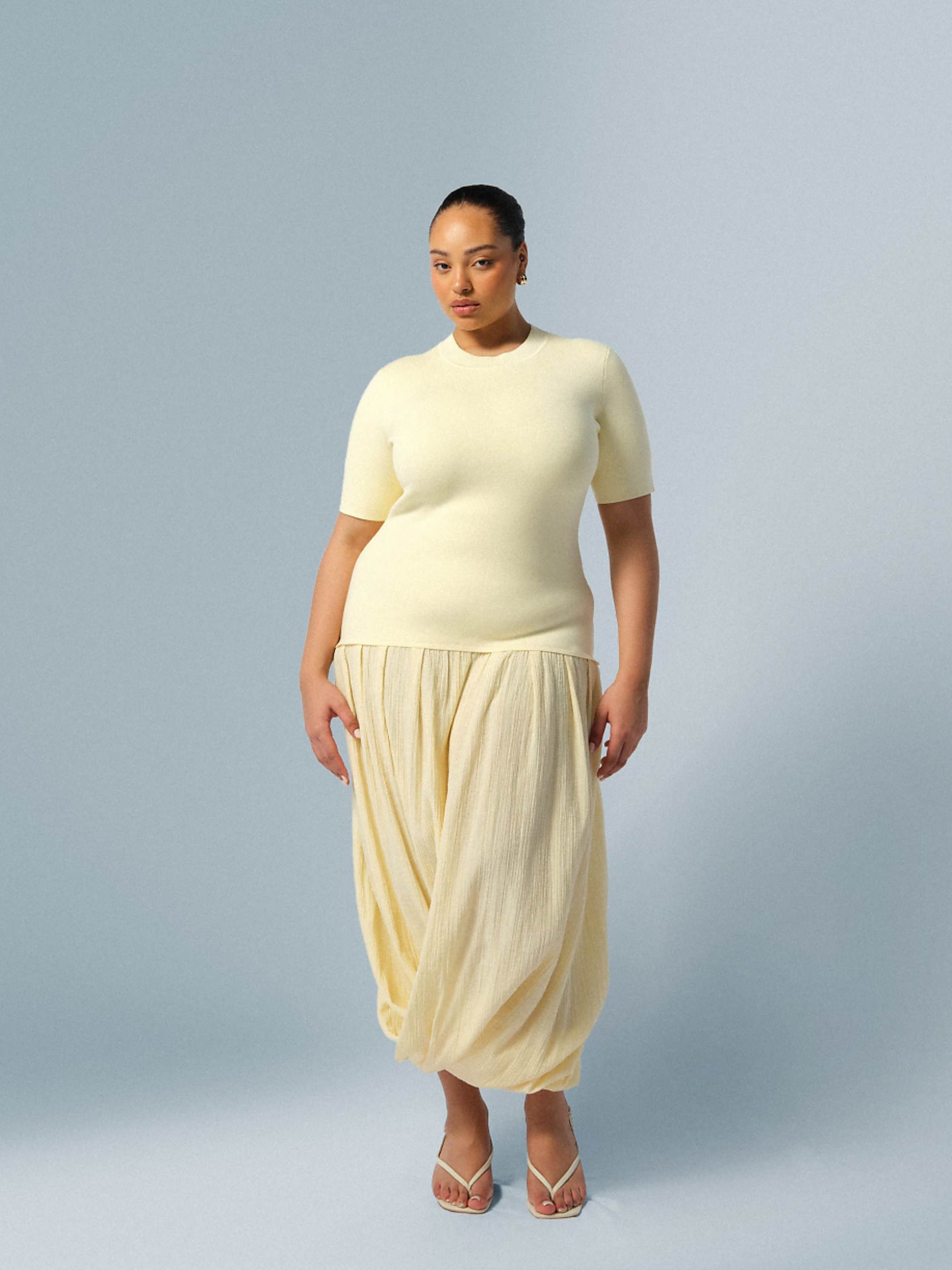 Customize the Curve Knit Short Sleeve Hybrid Midi Dress in Buttermilk