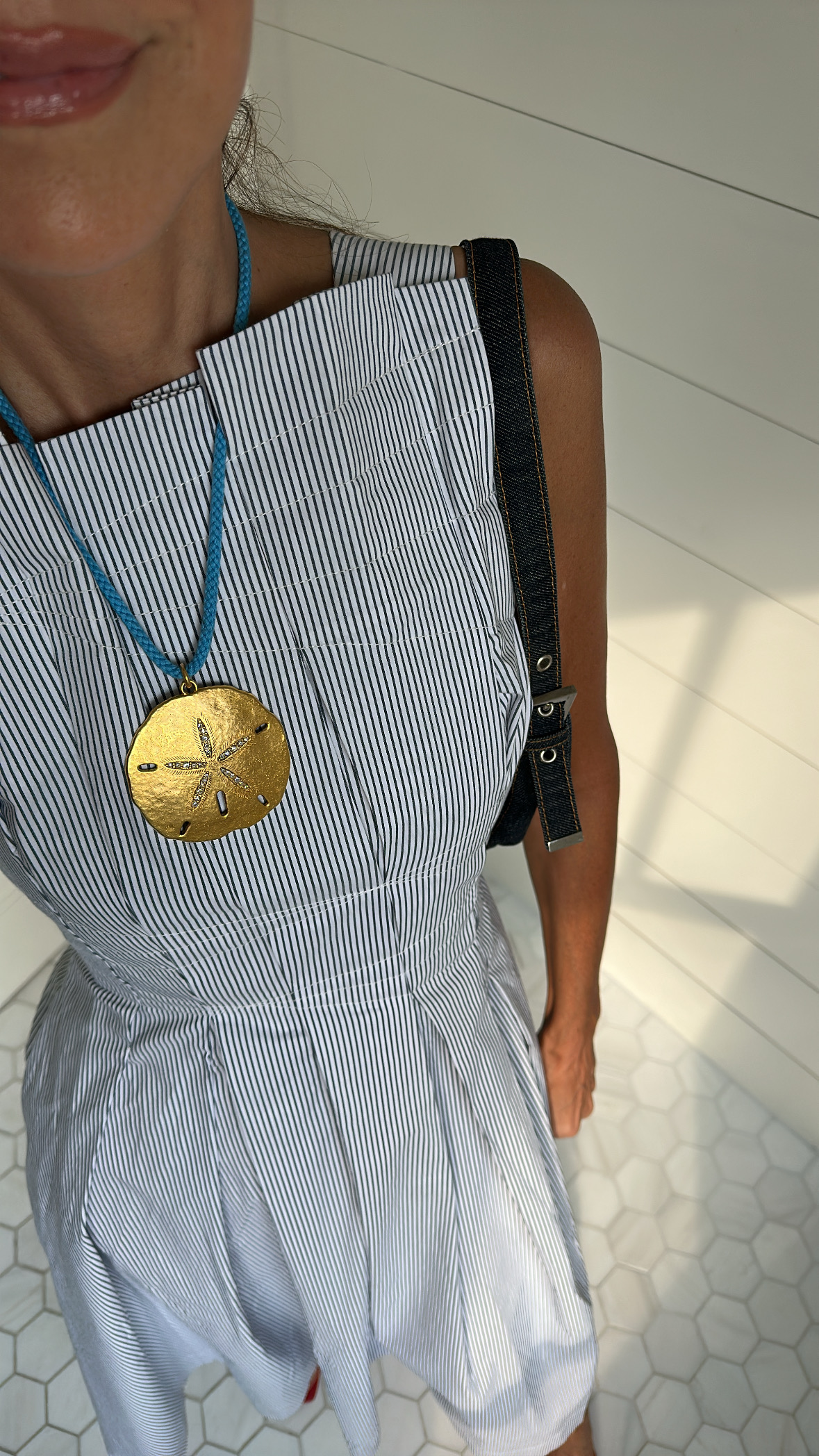 Larissa Mills models the top-stripe design above