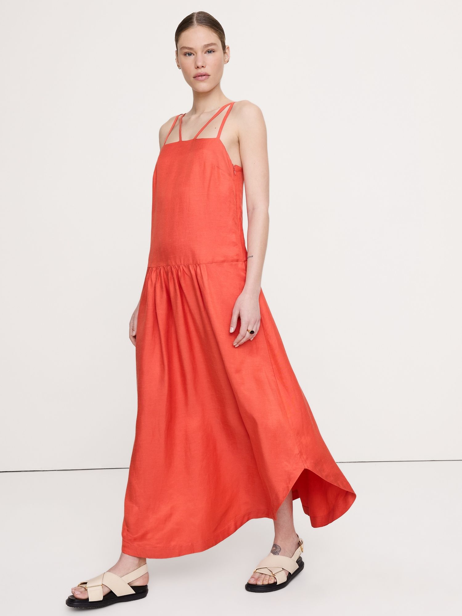 Viscose-Line Drop-Waist Maxi Dress
